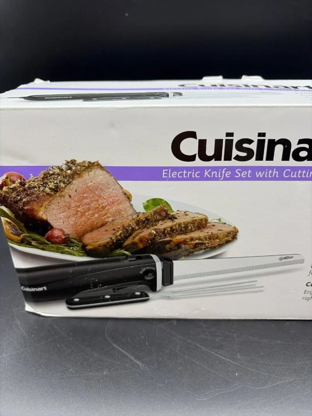 Cuisinart Electric Knife Set Cutting Board Stainless Steel/Black Fork CEK-41 New